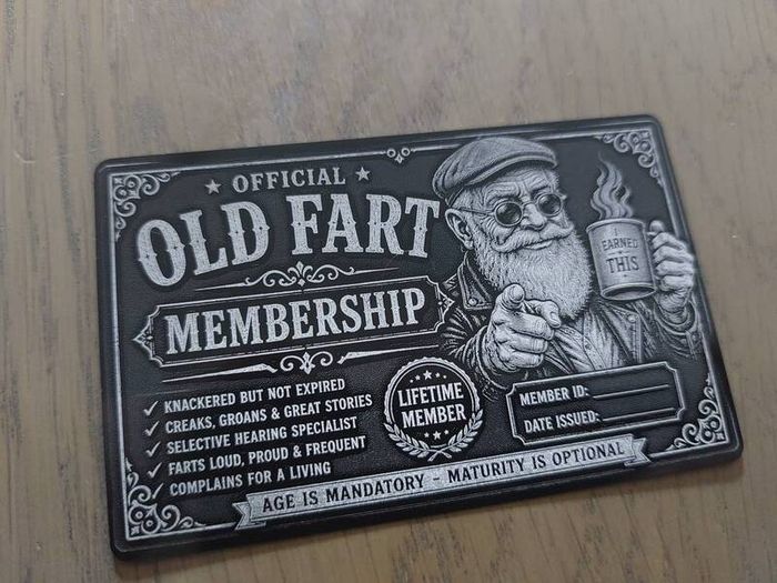 Old fart novelty metal business cards set of two