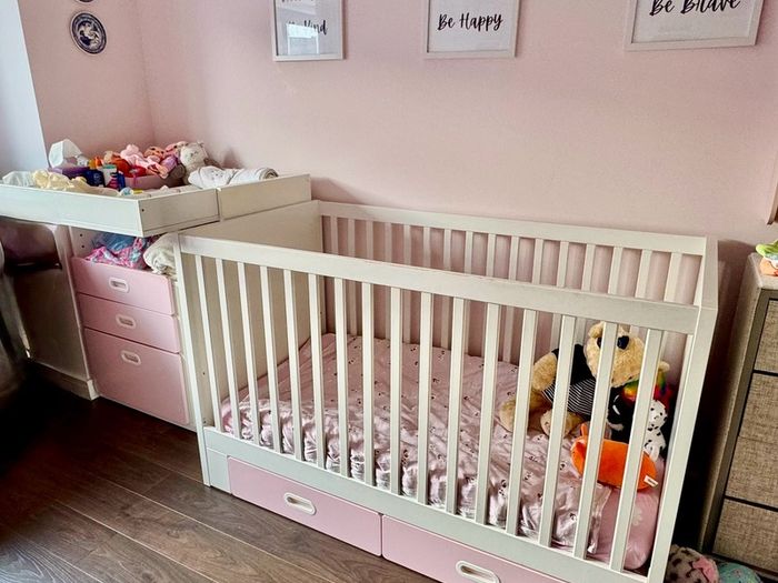 IKEA STUVA / FRITIDS Pink Cot/Toddler Bed + Changing Table/Desk