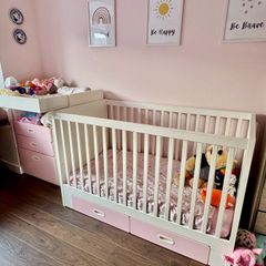 Pink Cot/Toddler Bed + Changing Table/Desk, IKEA STUVA / FRITIDS