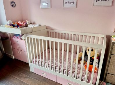 IKEA STUVA / FRITIDS Pink Cot/Toddler Bed + Changing Table/Desk
