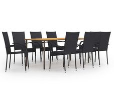 9 Piece Garden Dining Set Poly Rattan Black