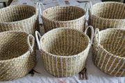 Twitch Grass Storage Baskets with Leatherette Handles