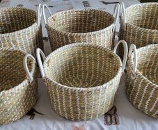 Twitch Grass Storage Baskets with Leatherette Handles