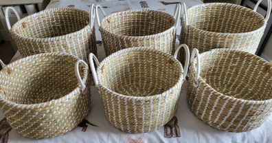 Twitch Grass Storage Baskets with Leatherette Handles