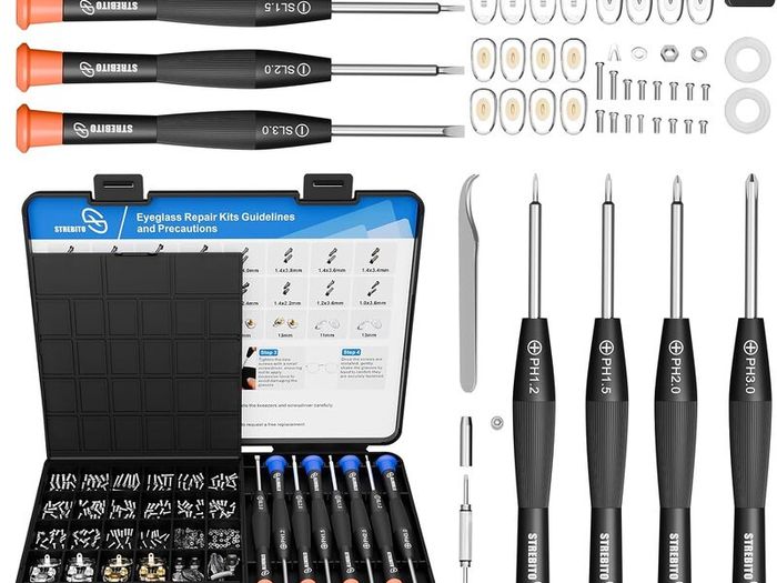 Glasses Repair Kit, Eyeglass Repair Kit with Screws Nose Pads