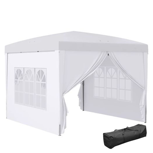 3 x 3m Pop Up Gazebo, Wedding Party Canopy Tent Marquee with Carry Bag and Windows, White