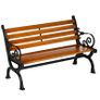 Two-Seater Bench with Decorative Armrests for Garden & Patio, Cast Aluminum + Natural Wood Image 5