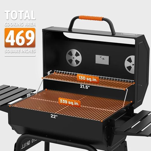 GRILL 23 Inch Charcoal BBQ 469 Sq In, Pentagonal Barbecue Grill with Viewing Window Furnace Coverand Thickened Chrome-plated Grill, Suit for Garden, Shed, Patio