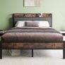 Double Bed Frames with Storage Headboard,Heavy Duty Metal Upholstered Platform Bed Frame Double Bed,Mattress Foundation/Strong Steel Slat Support/Under Bed Storage/Easy Assembly Image 2