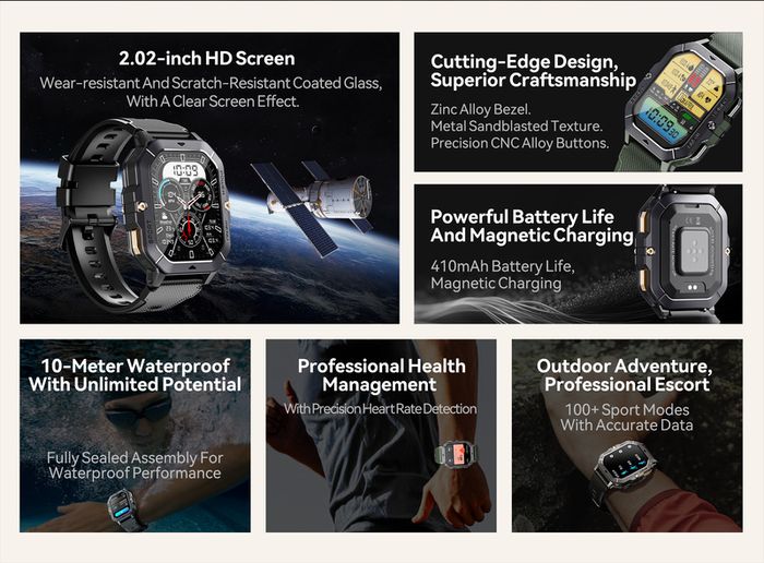 Smart Watch 5ATM Waterproof Inch Full HD Military Watch with Blood Pressure, Smart Watch Men with Heart Rate SpO2 Sleep Monitor Pedometer, 100+ Sports Modes Sports Watch