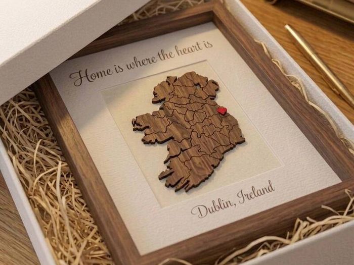 Home is Where the Heart Is Handcrafted Walnut Ireland Shadow Box Frame with Gift Box