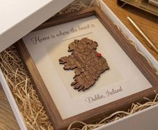 Home is Where the Heart Is Handcrafted Walnut Ireland Shadow Box Frame with Gift Box