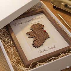 Home is Where the Heart Is Handcrafted Walnut Ireland Shadow Box Frame with Gift Box