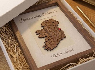 Home is Where the Heart Is Handcrafted Walnut Ireland Shadow Box Frame with Gift Box