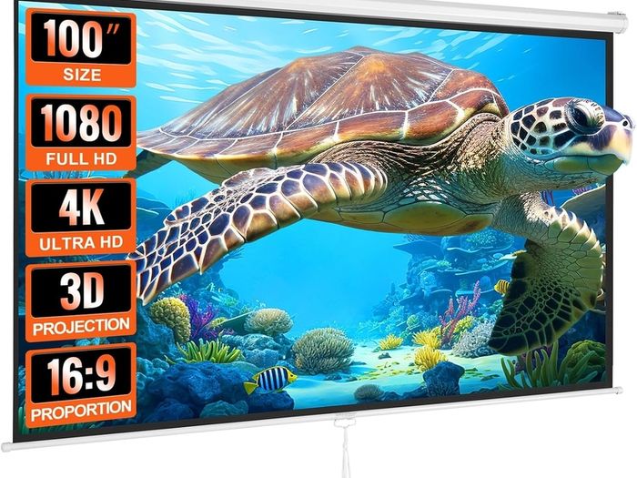 VEVOR Manual Pull Down Projector Screen, 100 inch 16:9 4K 1080 HD Retractable Projector Screen