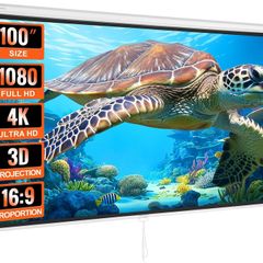 VEVOR Manual Pull Down Projector Screen, 100 inch 16:9 4K 1080 HD Retractable Projector Screen