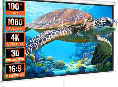VEVOR Manual Pull Down Projector Screen, 100 inch 16:9 4K 1080 HD Retractable Projector Screen