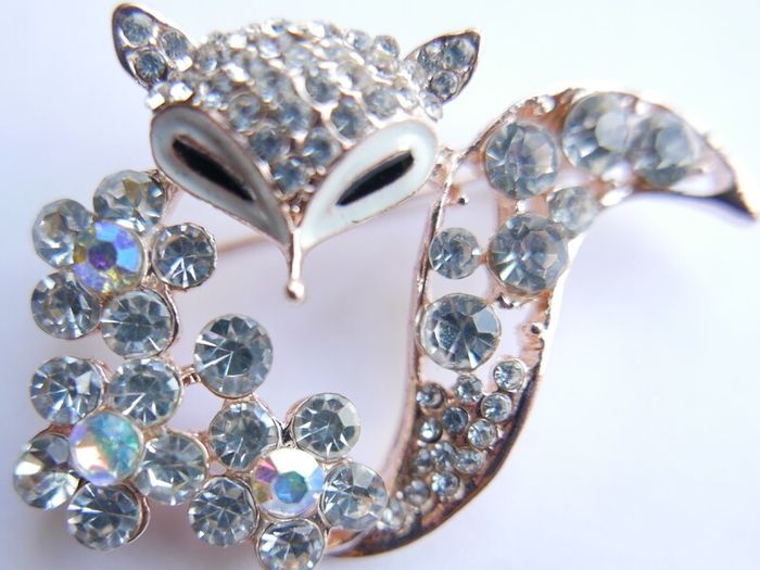 Mischievous vixen pin, lavish playful fox brooch, specialized crystal gifts, luxury statement jeweler
