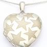 Stars Motif Heart Sterling Silver Locket On 925 Italian Chain Image 2