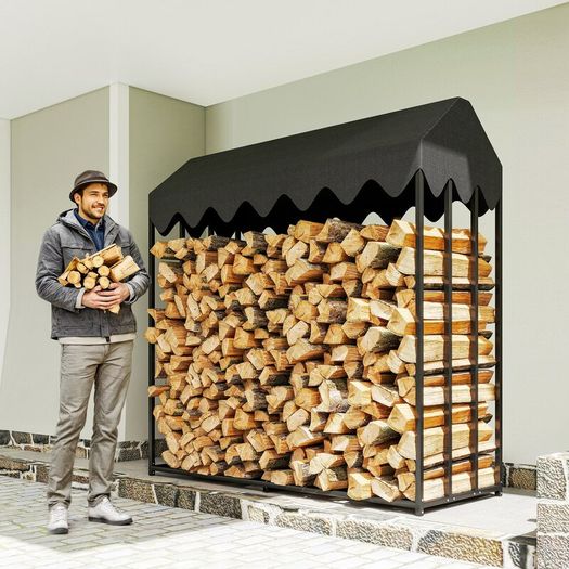 Outdoor log rack, log shelf with 600D Oxford protective cover capacity, steel 186x70x185cm