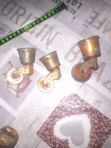 3 Antique Casters 2 with Porcelain Wheels and 1 with Brass Wheel Postage Available or Collection