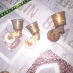 3 Antique Casters 2 with Porcelain Wheels and 1 with Brass Wheel Postage Available or Collection