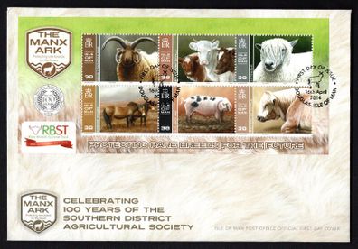 2014 Isle of Man Celebrating 100 Years of the Southern District Agricultural Society Miniature Sheet Commemorative Stamps First Day Cover (FDC)