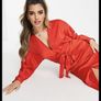 Asos Satin Wrap Waist Midi Dress Red Image 2