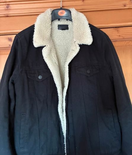 Mens asos black denim jacket with wool