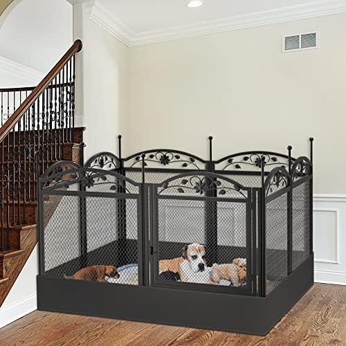 Dog Playpen, Large Heavy Duty Indoor/Outdoor Pet Whelping Pen Box with Waterproof Fertility Mat, Black (126x126x80cm)