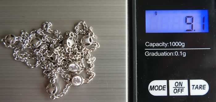 Vintage TI SENTO 925 Sterling Silver Long 30" silver station necklace with clear stones 9,1g                              es