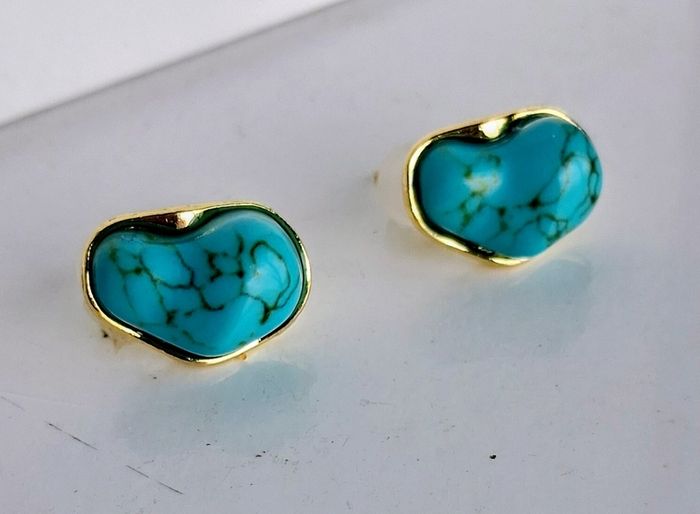 Irregular Gilted Cabochon Turquoise Earrings