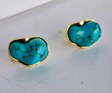 Irregular Gilted Cabochon Turquoise Earrings