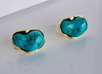 Irregular Gilted Cabochon Turquoise Earrings