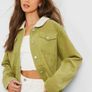 Teddy Detail Longline Cord Jacket in olive Image 2