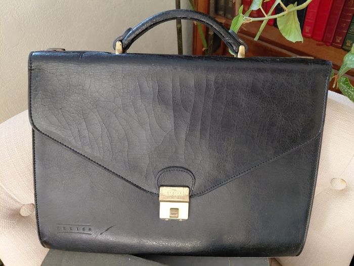 Vintage French black leather briefcase