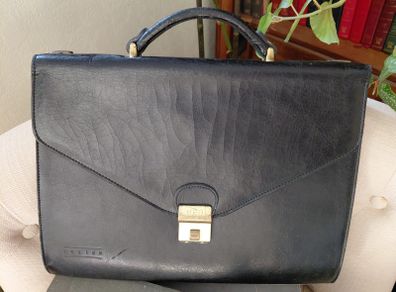 Vintage French black leather briefcase