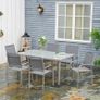 7 Piece Garden Dining Set - Outdoor Table and 6 Stackable Chairs with Steel Frame, Tempered Glass Top Table, and Mesh Seats, Grey Image 2