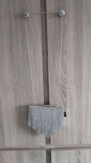 silver rhinestones fringe clutch