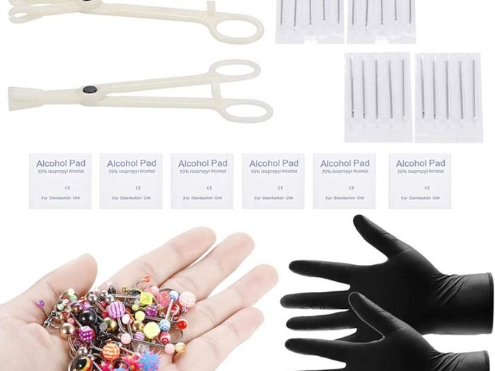 120PCS Ear Nose Piercing Kit, Mixed Piercing Kit Stainless Steel for Lip Tongue Eyebrow Tragus Nipple Belly Barbell Helix Septum Rings Horseshoe Body Piercing Jewellery (FREE POSTAGE)
