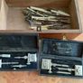 Antique set of architectural drawing instruments in original boxes plus extras in a lovely walnut wooden box Image 2