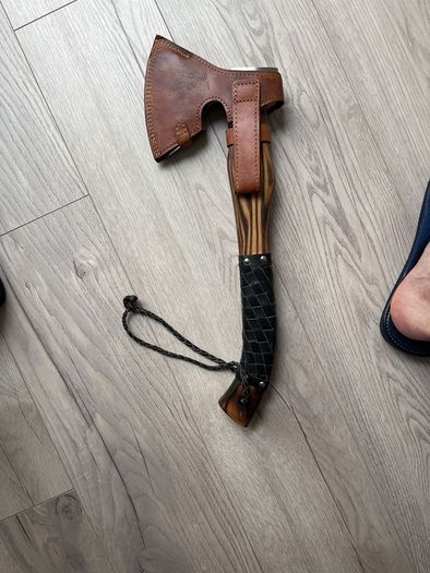 Viking Style Bearded Axe with Leather Sheath / Engraved Valknut