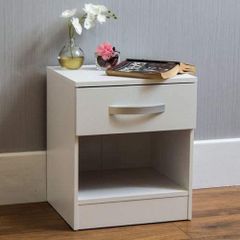 High Gloss 1 Drawer Bedside Cabinet, White, 47 x 40 x 36 cm