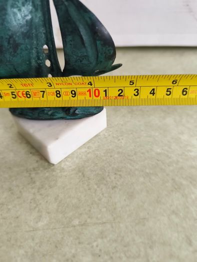 Vintage from the 1970s green matel could be copper  yacht, retro brass boat, brass figurine on marble plinth. could be uesed as  Paperweight, or decortive.