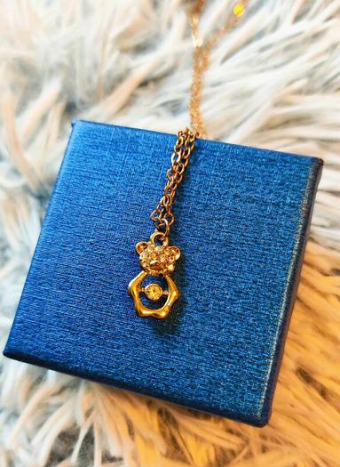 Cute Bear Beaded Necklace Gold Tone