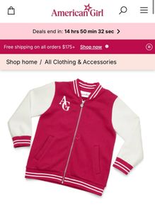 American Girl Star Squad berry coloured Varsity Jacket with white faux-leather sleeves Size M EUC