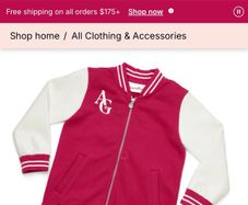 American Girl Star Squad berry coloured Varsity Jacket with white faux-leather sleeves Size M EUC