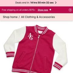 American Girl Star Squad berry coloured Varsity Jacket with white faux-leather sleeves Size M EUC