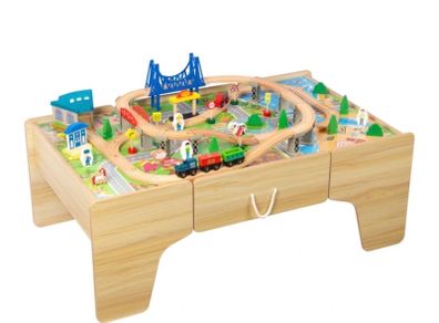 Wooden train table and set