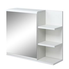 Bathroom Mirror Cabinet with Shelf 3 Side Shelves Wall Mount Kit Included White Wood Effect